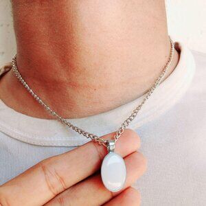 Retro Silver Chain Natural Gemstone Pendant Necklace